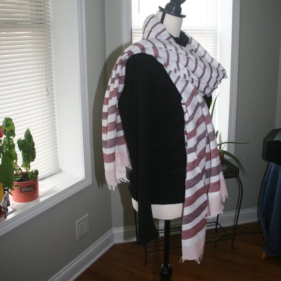 MAROON PINK WHITE STRIPE OBLONG SCARF - Picture 6 of 7